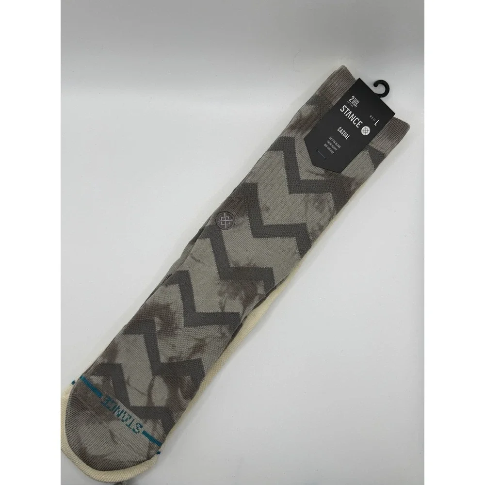 Stance Casual 2 Pack Crew Socks Grey Beige Zig Zag Striped Mens Large NWT